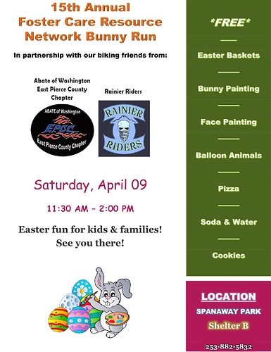 FCRN 15th Annual Bunney Run - Saturday, April 9 - 11.30 to 2.00 - Flyer